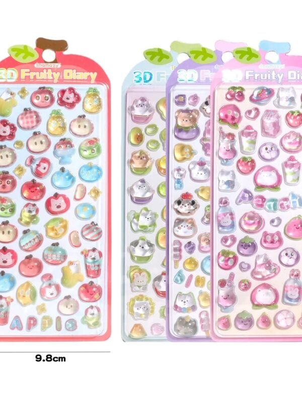 カートゥーンフルーツ3Dステッカー（1枚/4枚セット） - DIY手帳・スクラップブッキング用