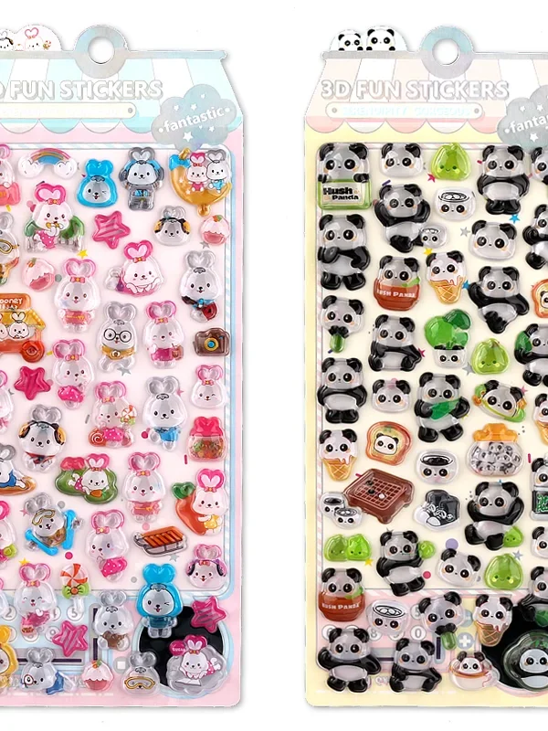 繊細で可愛い3Dエンボスステッカー｜パンダ・ウサギデザイン｜子供向け携帯電話デコレーション
