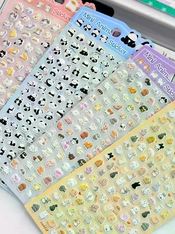 「1/4シート 立体かわいい猫＆パンダ ステッカー スクラップブック・ジャーナル用 DIYデコ 荷物デコレーション」