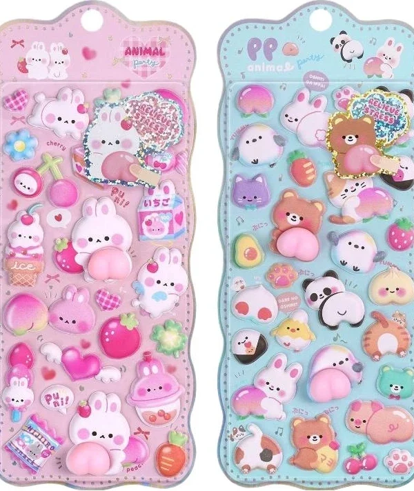 立体的な可愛い動物ストレス解消ステッカー DIYデコレーションステッカー用品 カワイイ漫画3Dおならピーチステレオステッカー