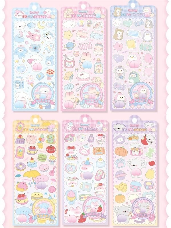 【可愛い】3Dエンボス加工の漫画ステッカー | ミックスカラー、使い捨て、プラスチック素材