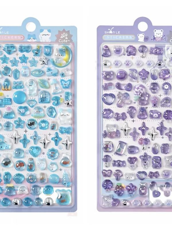 【3D エンボス加工】2枚 デコステッカー クリスタル調 動物・漫画柄 スマホケースデコ