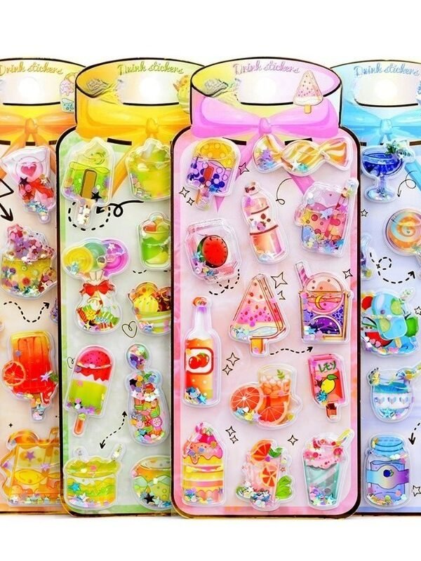 【4枚セット】漫画風アイスクリーム 3Dステッカー 水で光る！シャケるときらめくクリスタル スマホケース デコレーションステッカー