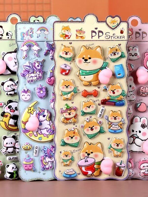 【6枚セット】ふわふわぬいぐるみ＆3Dステッカー｜可愛いウサギ・クマ｜スマホケース＆幼稚園服デコ